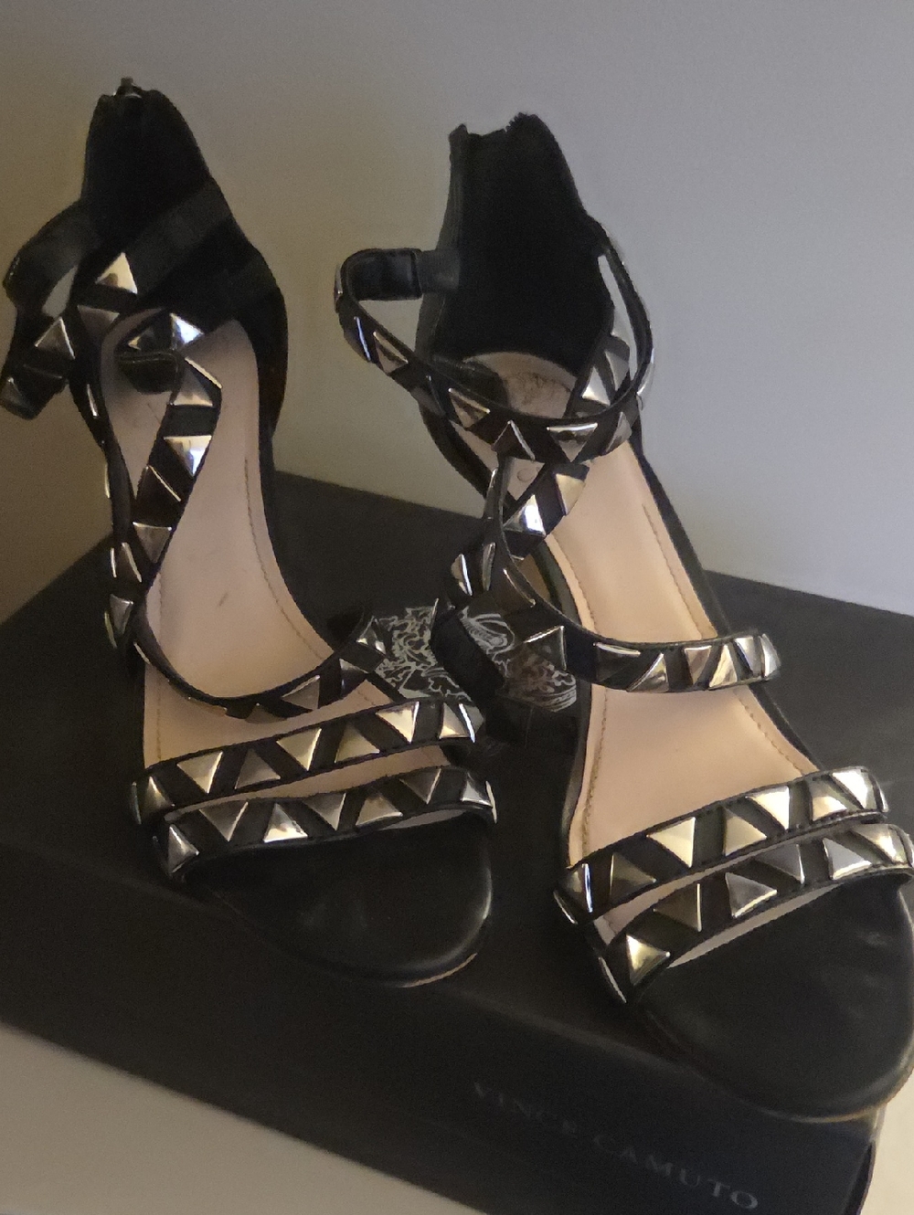 Vince Camuto Black Studded T-Strap Heels